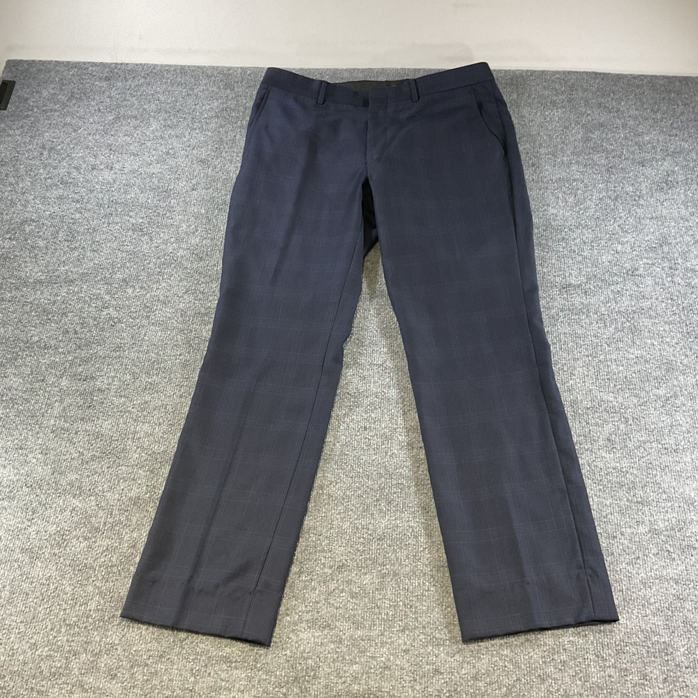 Ben Sherman Mens 100% Cashmere Navy Blue Plaid Dress Pants 35x32 BS76A BSP51